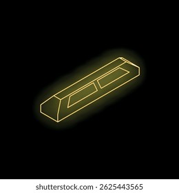 Neon yellow speed bump glowing on black background, enhancing road safety and controlling vehicle speed
