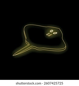 Neon yellow stingray swimming underwater, glowing brightly against a dark background