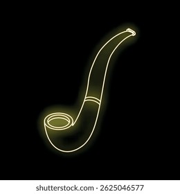 Neon yellow tobacco pipe shining on a dark background, representing smoking, relaxation, or vintage style