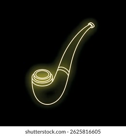 Neon yellow tobacco pipe shining on dark background, representing smoking, relaxation, and vintage style