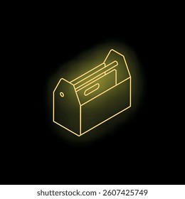 Neon yellow toolbox glowing on a black background, symbolizing construction, maintenance, diy, and repair work
