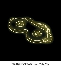 Neon yellow vr glasses glowing on black background, representing virtual reality experience
