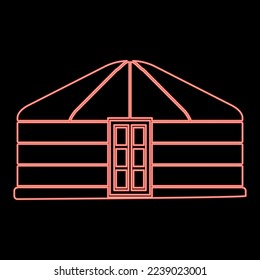 Neon yurt of nomads Portable frame dwelling with door Mongolian tent covering building red color vector illustration image flat style light