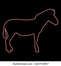 Neon zebra stand Animal standing red color vector illustration image flat style light