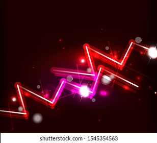 Neon Zickzacklinien, glänzender Funkspur-Trail-Trail-Effekt auf schwarzem Hintergrund. Neonglitter