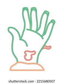 Neon Zombie Hand Icon On White Background