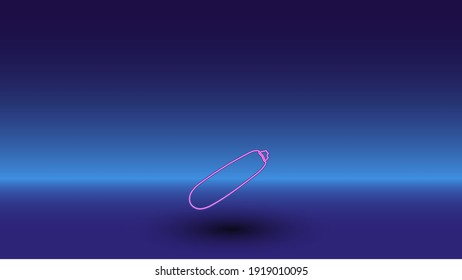 Neon zucchini symbol on a gradient blue background. The isolated symbol is located in the bottom center. Gradient blue with light blue skyline