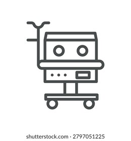 Neonatal Incubator Vector Line Icon: Infant Incubator Medical Equipment for Premature Newborn Care, Editable Stroke, Isolated