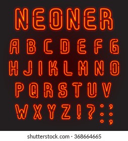 NEONER. Red neon font, complete Alphabet and numbers. Part 1/2