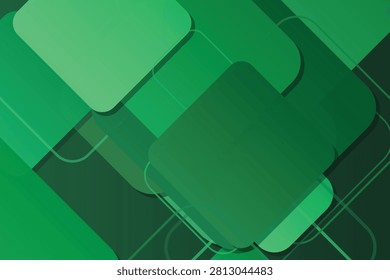 Neon-glow geometric squares overlapping in dark backdrop, green abstract
