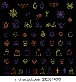 Neon-inspired Halloween Motif Icon Set
