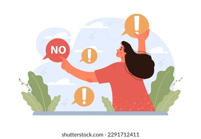 Neophobia, fear of anything new. Fixed mindset, negative emotion about changes and refuse to learn new things. Frustration and suppression. Flat vector illustration