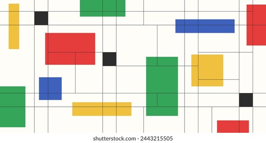 Neoplasticism Geometric Pattern. Vector Abstract Lines Art. Trendy Bauhaus Background