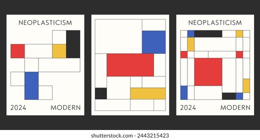 In: Neoplasticism Geometric Poster. Vektor Abstrakte Linien Kunst. Trendy Bauhaus Muster Hintergründe Set