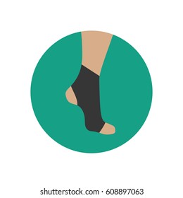 Neoprene brace on the ankle on the green background. Vector illustration