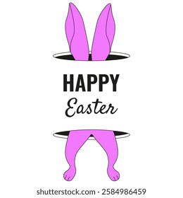 Neo-psychedelia Happy Easter design isolated transparent background. Looney Easter Bunny vector illustration. Creative Easter theme. EPS 10