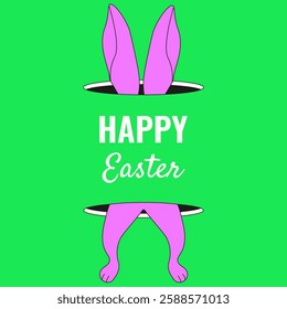 Neo-psychedelia Happy Easter poster cover template design. Vibrant color Easter greeting vector illustration. Perfect Easter Bunny. Minimal holiday concept. EPS 10