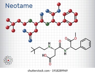 Neotame, sweetening agent, E961molecule. It is dipeptide with peptide linkage, artificial sweetener, aspartame analog. Sheet of paper in a cage. Vector illustration svg
