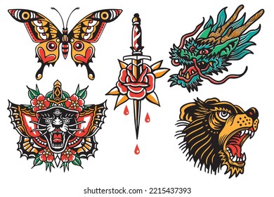 neotradotional tattoo design set vector graphic 