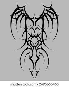 Neotribal aesthetic tattoo in flat design. cyber sigilism style hand drawn ornaments. Vector illustration of gothic tribal tattoo designs.