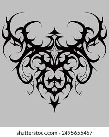 Neotribal aesthetic tattoo in flat design. cyber sigilism style hand drawn ornaments. Vector illustration of gothic tribal tattoo designs.