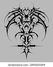 Neotribal aesthetic tattoo in flat design. cyber sigilism style hand drawn ornaments. Vector illustration of gothic tribal tattoo designs.