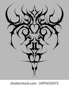 Neotribal aesthetic tattoo in flat design. cyber sigilism style hand drawn ornaments. Vector illustration of gothic tribal tattoo designs.