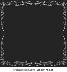Neo-tribal gothic vector frame, symmetrical decoration design with Y2K swirls, white arches. Gothic frame print collection.