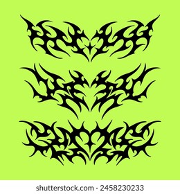 Tatuaje estético neotribal y2k en textura punteada de semitono. Arte de útero súcubo, cibersigilismo estilo dibujado a mano ornamentos. Ilustración vectorial de diseños de tatuajes tribales emo gothic.