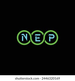NEP-Brief-Logo-Design mit weißem Hintergrund in Illustrator, Vektorgrafik-Logo, modernes Alphabet-Schriftart überlappt Stil. Kalligrafie-Designs für Logo, Poster, Einladung, etc