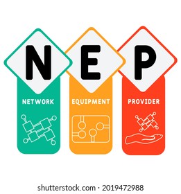 NEP - Network Equipment Provider acronym. business concept background.  vector illustration concept with keywords and icons. lettering illustration with icons for web banner, flyer, landing 