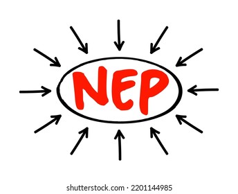 NEP - Network Equipment Provider Sell Products And Services To Communication Service Providers Such As Fixed Or Mobile Operators As Well As To Enterprise Customers, Acronym Concept With Arrows