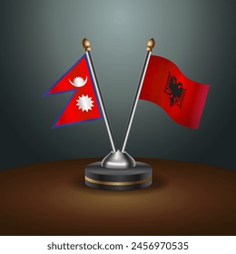 Nepal and Albania table flags relation with gradient backgrund. Vector Illustration