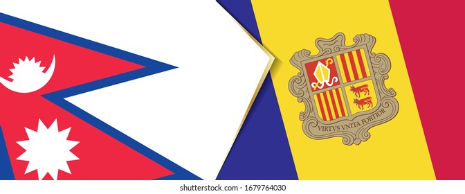 Nepal and Andorra flags, two vector flags symbol of relationship or confrontation.