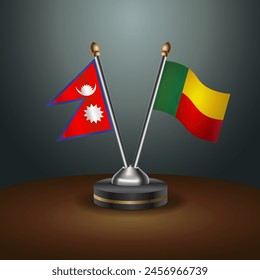 Nepal and Benin table flags relation with gradient backgrund. Vector Illustration