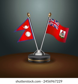 Nepal and Bermuda table flags relation with gradient backgrund. Vector Illustration