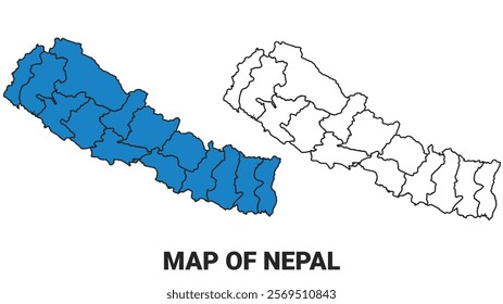 Nepal Blue detailed map border regions outline vector set