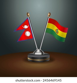 Nepal and Bolivia table flags relation with gradient backgrund. Vector Illustration