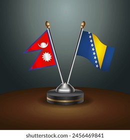 Nepal and Bosnia and Herzegovina table flags relation with gradient backgrund. Vector Illustration