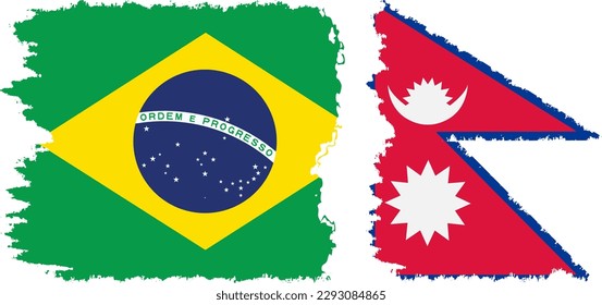 Nepal and Brazil grunge flags connection, vector