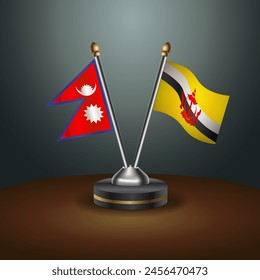 Nepal and Brunei table flags relation with gradient backgrund. Vector Illustration