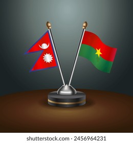 Nepal and Burkina table flags relation with gradient backgrund. Vector Illustration