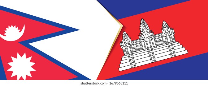 Nepal and Cambodia flags, two vector flags symbol of relationship or confrontation.