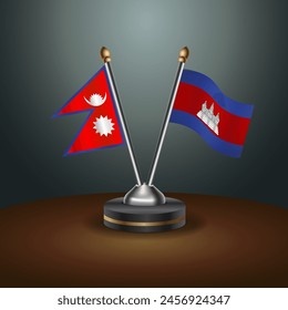 Nepal and Cambodia table flags relation with gradient backgrund. Vector Illustration