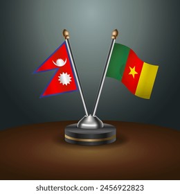 Nepal and Cameroon table flags relation with gradient backgrund. Vector Illustration