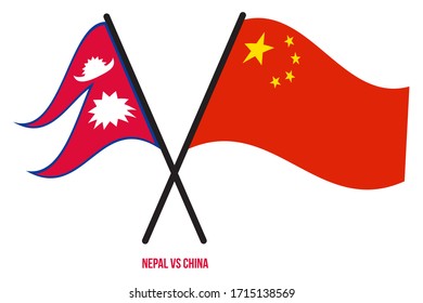Nepal and China Flags Crossed And Waving Flat Style. Official Proportion. Correct Colors.