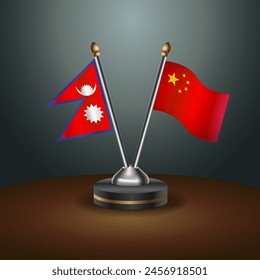 Nepal and China table flags relation with gradient backgrund. Vector Illustration