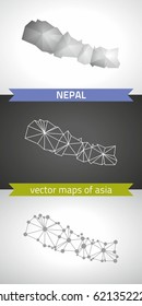 Nepal collection of vector design modern maps, gray and black and silver dot outline mosaic 3d map
