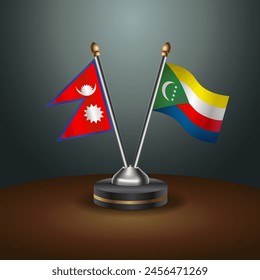 Nepal and Comoros table flags relation with gradient backgrund. Vector Illustration