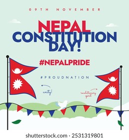 Día de la Constitución de Nepal. 9 de noviembre Anuncio de celebración del Día de la Constitución de Nepal con sus banderas. El día recuerda la adopción de la Constitución de Nepal de 2015. 